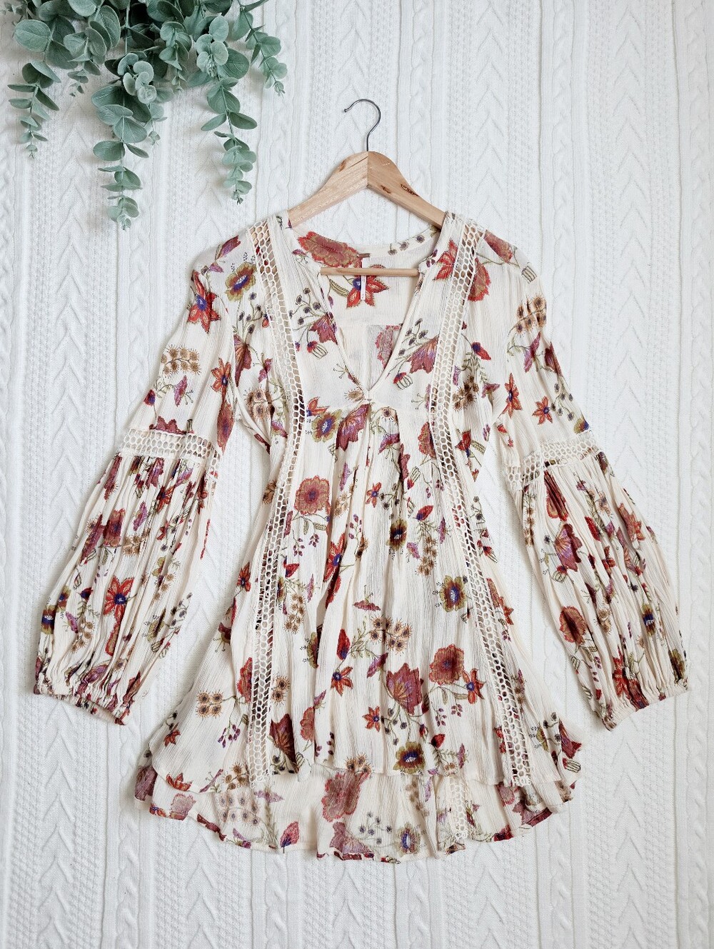 Free People Just The Two Of Us Top Tunic Dress Black Floral Botanical Mini XS